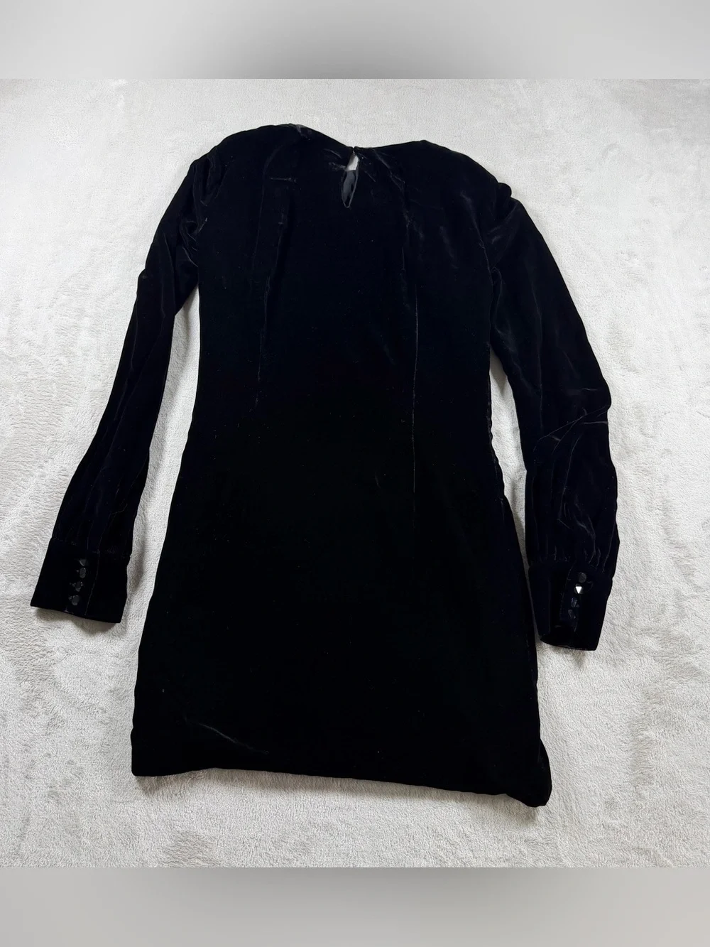Kulson Italy Black Velvet Dress Womens 42  Luxury‎ Shift Long Sleeve Button
